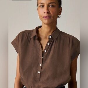 J. Crew Brown Button-Up Women's Linen Top
